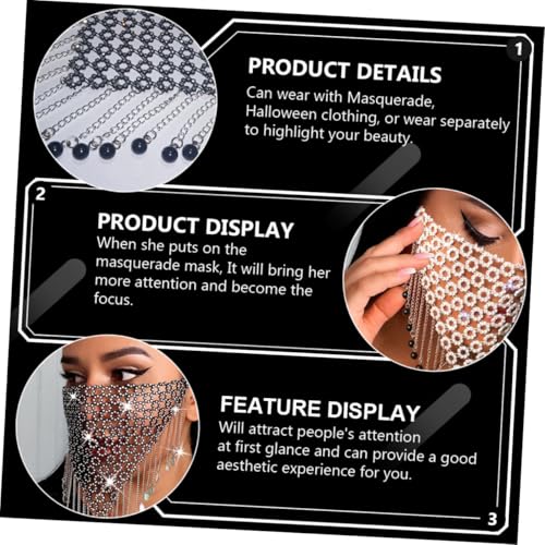 PACKOVE Rhinestone Gesichtskette mit Quasten Schwarze Masquerade Gesichtsdekoration für Karneval Cosplay Leichte Glitzernde Vintage gesichtsbedeckung für Damen von PACKOVE