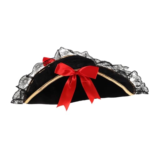 PACKOVE Rotes Samt Piratenhut Damen Hut mit Spitzenbesatz und Schleife Leichter Formstabiler Karneval Halloween Kostüm-accessoire für Cosplay-partys von PACKOVE