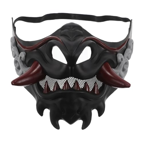 PACKOVE Samurai Cosplay Maske mit Elastischem Band Wiederverwendbare Schwarze Dämonen Gesichtsmaske für Fasching Halloween Kostüm Party Handgefertigt mit Filigraner Detailarbeit und PACKOVE Samurai Cosplay Maske mit Elastischem Band Wiederverwendbare Schwarze Dämonen Gesichtsmaske für Fasching Halloween Kostüm Party Handgefertigt mit Filigraner Detailarbeit und von PACKOVE