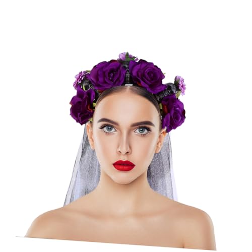 PACKOVE Schädel und Rosenblüten Haarband für Halloween Einzigartiges Kopfschmuck Accessoire für und Mädchen Bequem und Stylisch für Kostüme und Partys von PACKOVE