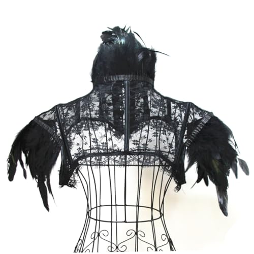 PACKOVE Schwarzer Spitzenumhang mit Federn Cosplay Kostüm Cape Halloween Party Cape Umhang Angenehmer Elegantes Verkleidungselement für Damen von PACKOVE