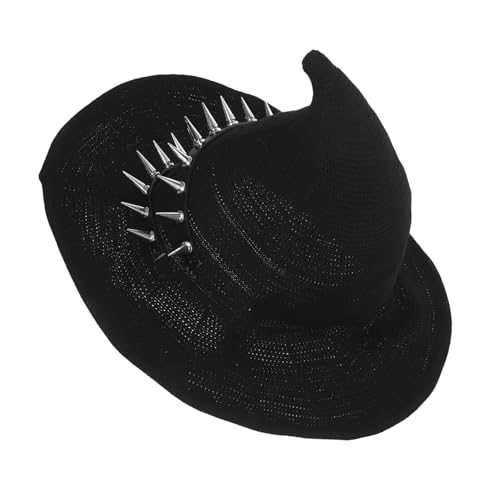 PACKOVE Steampunk Hexenhut für Damen Handgestrickt Spitz mit Nieten Warme Wollmütze Gotisches Halloween-Kostümzubehör Vielseitiger Festhut für Cosplay und Fasching von PACKOVE