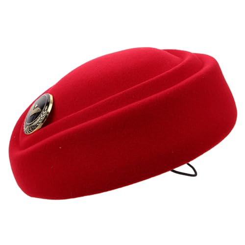 PACKOVE Stewardess Mütze Rot Filz Damen Cosplay Hut für Kabinenpersonal Kostüm Zubehör Party Bühnenauftritt One Komfortabel Elegantes Design von PACKOVE
