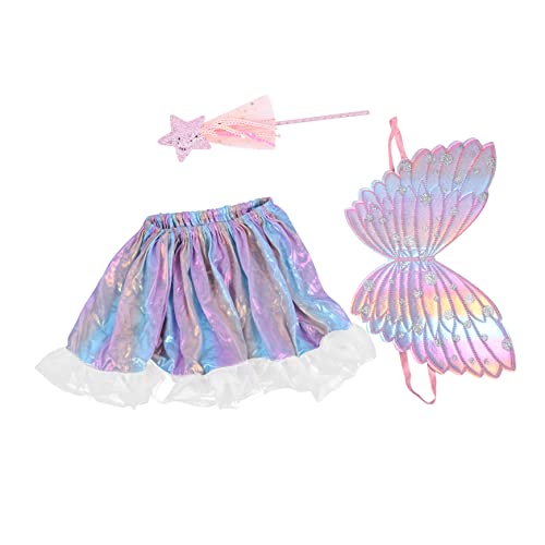 PACKOVE Teiliges Kostümset für Mädchen mit Rosa Feenflügeln Geschnittenem Schimmerndem Rock und Sternstab Atmungsaktiv und Hautfreundlich für Rollenspiele Partys und Bühnenauftritte von PACKOVE
