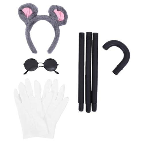 PACKOVE Teiliges Maus Kostüm Zubehör Set für Damen mit Mausohren Stirnband Weiße Handschuhe Blindenstock und Sonnenbrille Weiches Langlebiges Material Komfortabel für Halloween Cosplay von PACKOVE