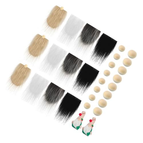 PACKOVE Vorgeschnittener Wichtelbart Khaki Dunkelgrau mit Holzkugeln DIY Bartmaterial für Weihnachts Valentinstagsdeko Basteln von PACKOVE