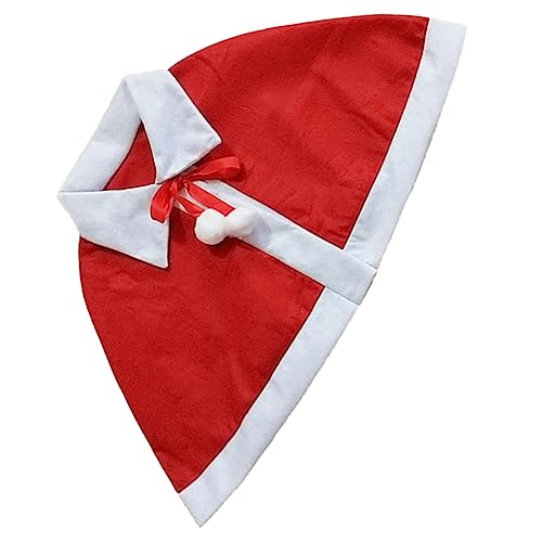 PACKOVE Warm Cape Weihnachtsumhang mit Bindeband Weiches Plüsch Cape mit Weißen Bommel Winddicht und Kuschelig Umhüllung für Mädchen Jungen Party und Karneval von PACKOVE