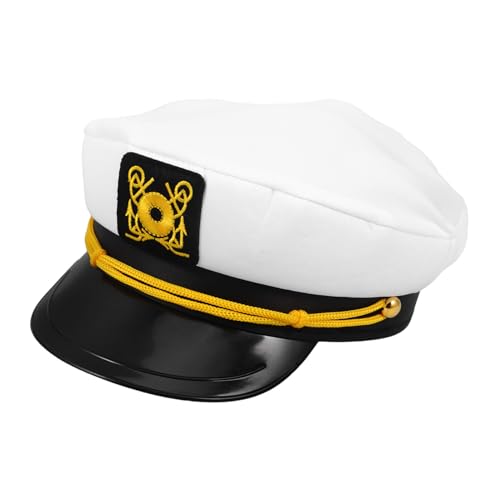 PACKOVE Weißer Matrosenhut mit Stickerei Verstellbare Mütze mit Breiter Krempe Atmungsaktives Stoffmaterial Sonnenschutz Unisex für Outdoor Partys Yacht Kostüm events von PACKOVE