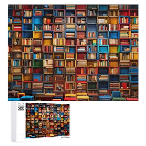 Bücherregale Holzpuzzle Erwachsene - 500 Teiliges Jigsaw Knobelspiel - Puzzle Für Erwachsene & Kinder - Outdoor & Reisespielzeug - Geduldspiel （52×38cm） von PACUM