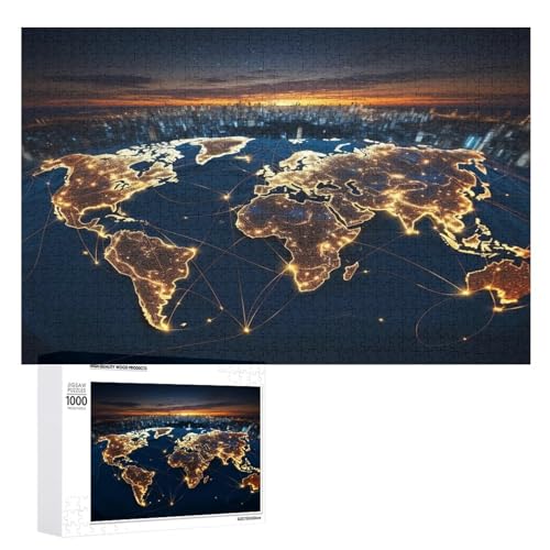 Für Erwachsene 1000-Teiliges Weltkarte -Puzzle, Holzbrett-Puzzle, Puzzle Für Kinder, Geschenke, （75×50cm） von PACUM