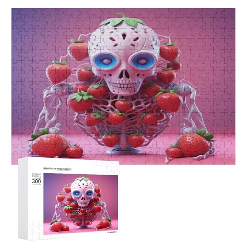 Schädel Strawberry 300 Teile Premium-Puzzles Für Erwachsene Kinder- Holzpuzzles Spaß Und Lernspiele - Perfekte Puzzle-Geschenke （40×28cm） von PACUM