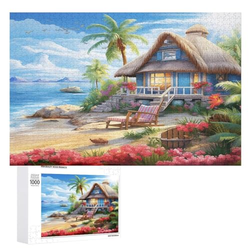 Strand Cottage Puzzle 1000 Teile,Puzzles Für Erwachsene, Impossible Puzzle, Geschicklichkeitsspiel Für Die Ganze Familie, Puzzle Kinder,Holzpuzzle-Geschenk,Raumdekoration, （75×50cm） von PACUM