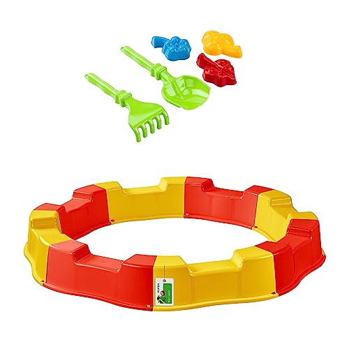 Sandkasten für Kinder mit Spielzeug - 160 x 22 cm - Modularer Sandbox 8 Elemente Runder Sandkiste für Garten Outdoor | Gelb/Rot | Kunststoff Sandkasten für Kinder mit Spielzeug - 160 x 22 cm - Modularer Sandbox 8 Elemente Runder Sandkiste für Garten Outdoor | Gelb/Rot | Kunststoff von PAFEN