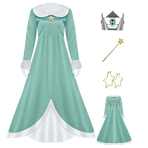 PAINEOMN Prinzessin Kleid für Frauen Halloween Prinzessin Cosplay Kostüm Krone Ohrringe Handschuhe Set Erwachsene Verkleidung Anzug, Prinzessin Rosalina 1, 3XL von PAINEOMN