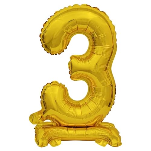 NEU Folienballon Geburtstagszahl Luft & Helium Mini Zahl 3 mit Standfuß Gold, ca. 38 cm von PAINT IT EASY