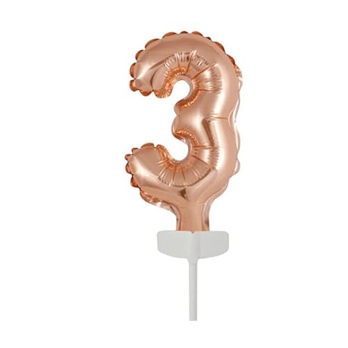 NEU Folienballon Geburtstagszahl Kuchen Cake Topper Zahl 3 Roségold, ca. 13 cm von PAINT IT EASY