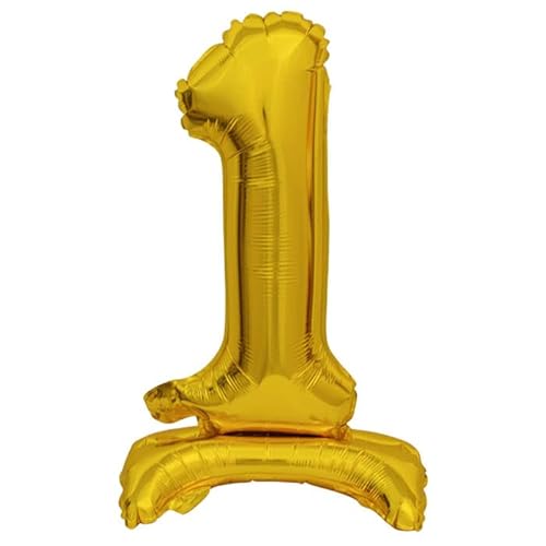 NEU Folienballon Geburtstagszahl Luft & Helium Mini Zahl 1 mit Standfuß Gold, ca. 38 cm von PAINT IT EASY