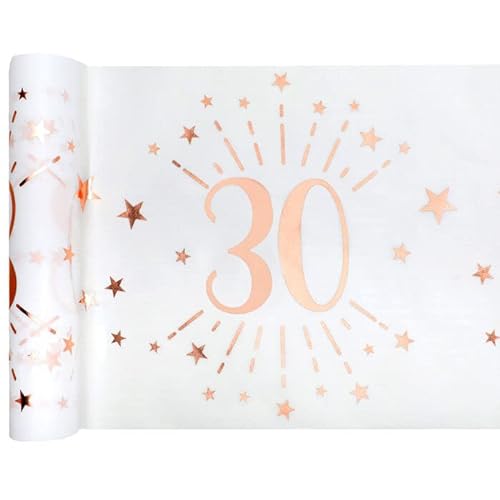 PAINT IT EASY NEU Tischläufer Happy Birthday 30, weiß-rosé-Gold, 30cm x 5m von PAINT IT EASY