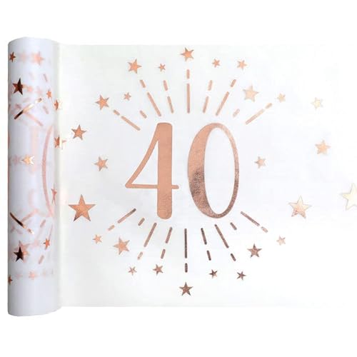 PAINT IT EASY NEU Tischläufer Happy Birthday 40, weiß-rosé-Gold, 30cm x 5m von PAINT IT EASY