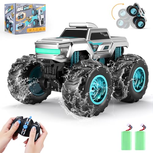 Ferngesteuertes Auto RC Stunt Auto – 1:14 Allrad-Antrieb RC Autos Ferngesteuertes Autos 4WD RC Fahrzeug mit über 50 Minuten Laufzeit, amphibisches RC car Geländewagen mit 2 Akkus zum Aufladen von PAISHENKEJI
