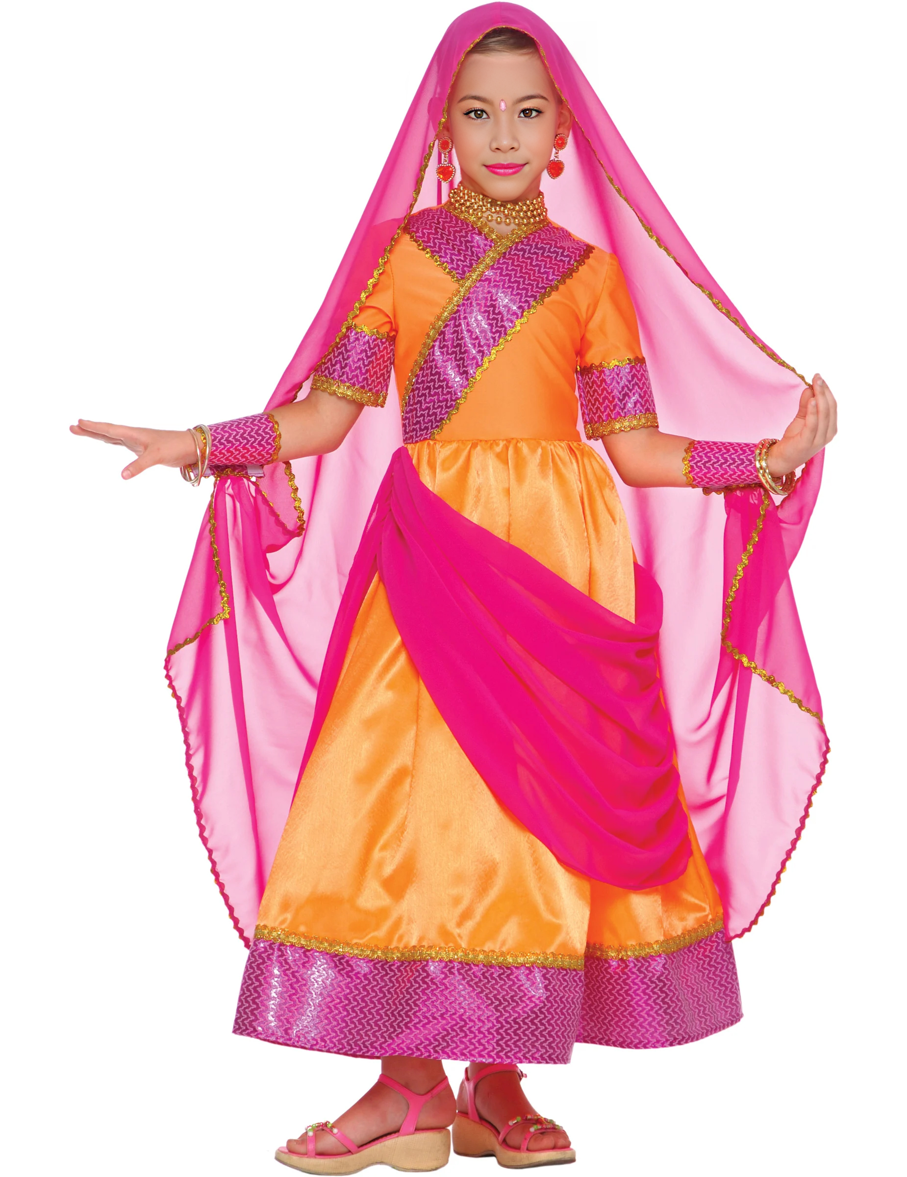 Bollywood Prinzessin Kinderkostüm orange-pink von KARNEVAL-MEGASTORE