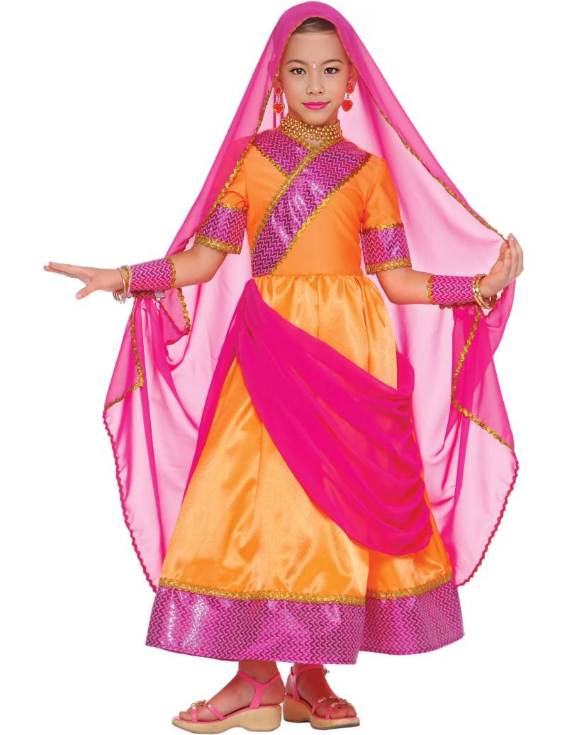 Bollywood Prinzessin Kinderkostüm orange-pink von KARNEVAL-MEGASTORE
