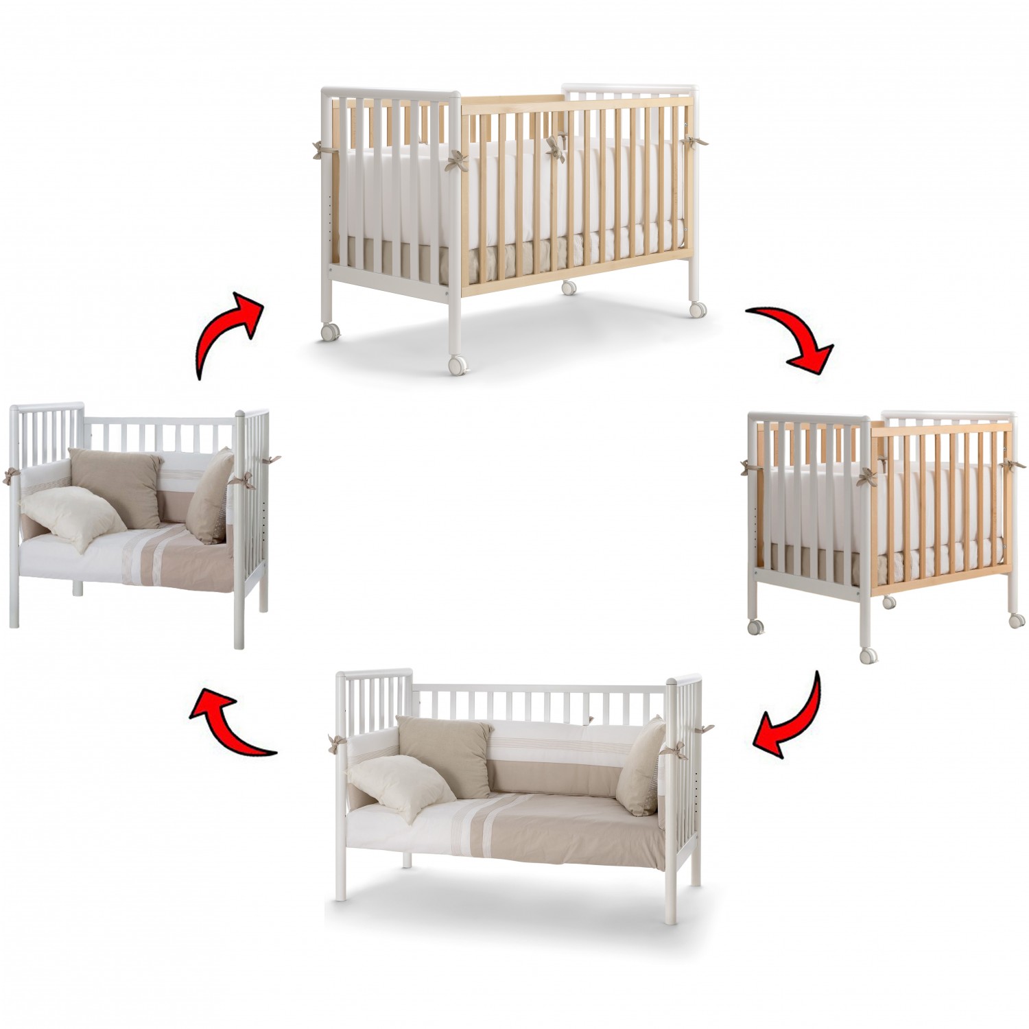 Lettino Evolutivo Co-Sleeping Pali Flippy Bianco Naturale (Trasformabile da Culla a Lettino a Divanetto a Poltroncina + 2 Materassi + 2 Completi Piumone) von PALI