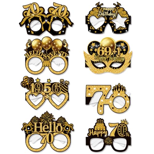 Palumma 8 Stück Lustige Happy Birthday Brillen Schwarz Gold Happy Birthday Brillen, Geburtstagsdekorationen für Männer Party Brille für Erwachsene Foto Requisiten Dekorationen (70 Palumma 8 Stück Lustige Happy Birthday Brillen Schwarz Gold Happy Birthday Brillen, Geburtstagsdekorationen für Männer Party Brille für Erwachsene Foto Requisiten Dekorationen (70 von PALUMMA