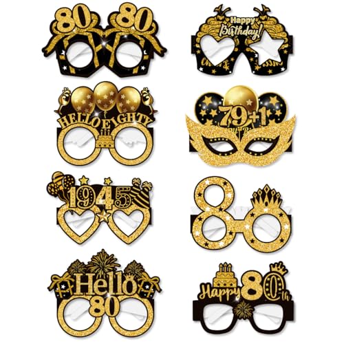 Palumma 8 Stück lustige Happy Birthday Brillen Schwarz Gold Happy Birthday Brillen, Geburtstagsdekorationen für Männer Party Brille für Erwachsene Foto Requisiten Dekorationen (80 von PALUMMA