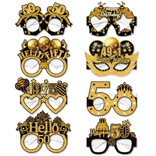 Palumma Lustige Happy Birthday Brille, Schwarz / Gold, Happy Birthday Brille, Geburtstagsdekorationen für Männer, Partybrille für Erwachsene, Foto-Requisiten, Dekorationen (50. Geburtstag), 8 Stück von PALUMMA