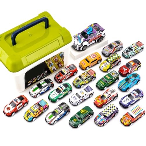 PAMENET 21-Teiliges Spielzeugauto mit Aufbewahrungsbox, Reibungsbetriebene Push-and-Pull-Fahrzeuge für Kinder im Alter Von 3, 4, 5, 6 und 7 Jahren von PAMENET