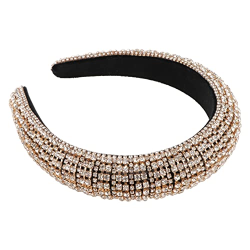 PAMINGONO Goldenes Barock Strass Haarband für Damen Breites Kopfbedeckung für Partys Verziert mit Funkelnden Kristallen Accessoires für Festliche Anlässe von PAMINGONO