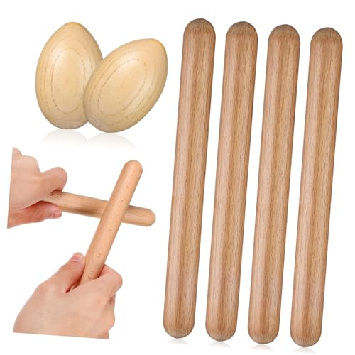 PAMINGONO Musikinstrument Holz Percussion Set mit Rhythmusstäben und Eiershaker für Ab Jahren Sicheres aus Naturholz Fördert Musiksinn und Motorische Fähigkeiten von PAMINGONO