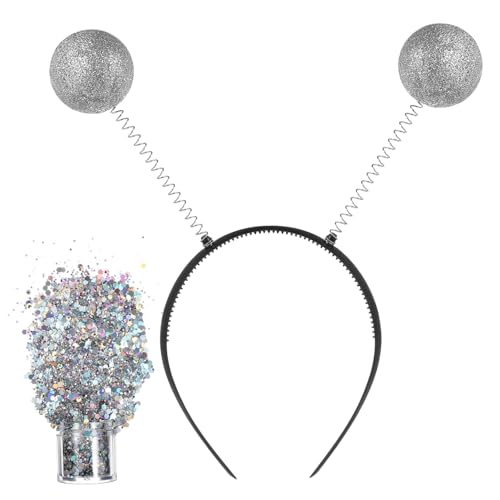 PAMINGONO Silbernes Antennen Stirnband aus Leichtem Kunststoff mit Gesichtsglitzer für Party und Kostüm Events Bequemes Robustes Haaraccessoire für Erwachsene PAMINGONO Silbernes Antennen Stirnband aus Leichtem Kunststoff mit Gesichtsglitzer für Party und Kostüm Events Bequemes Robustes Haaraccessoire für Erwachsene von PAMINGONO
