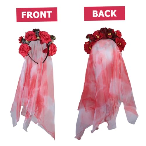 PAMINGONO Totenkopf Stirnband Rosenblumen Stirnbänder Gothic Kopfschmuck Damen Halloween Blumen Stirnband Halloween Kopfbedeckung Für Frauen Für Frauen von PAMINGONO