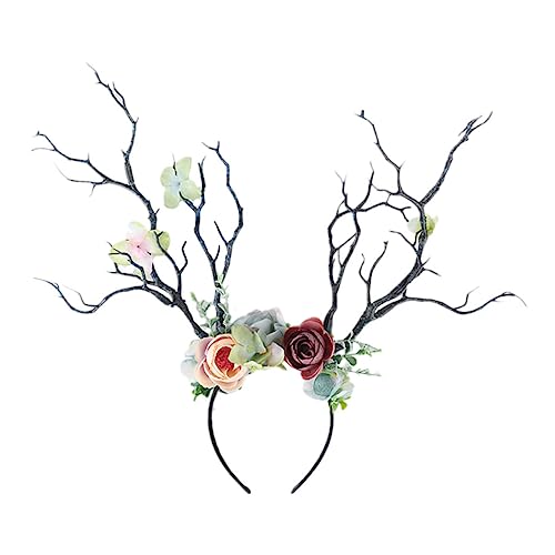 PAMINGONO Weihnachtlicher Hirschgeweih Haarreif mit und Blumen Komfortabler Kopfschmuck für Festliche Partys und Winterkostüme Stilvolles Accessoire für Damen und Mädchen von PAMINGONO