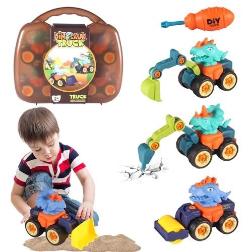 PAMIYO Bagger Spielzeug, 4 in 1 DIY Traktor LKW Spielzeug Auto mit Schraubendreher Baustelle Mini Bagger Baufahrzeuge Spielzeug Set Baustellenfahrzeuge Geschenkset für Kinder 3 4 5 6 7 8 9 10 von PAMIYO
