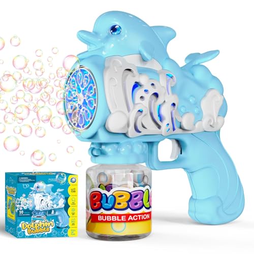 Panamalar Delfine Seifenblasenpistole für Kinder, Seifenblasenmaschine 10.000+ Minuten-Blase mit Lösung/Licht, tragbar, 10 Löcher, Seifenblasen für Partys im Freien, Hochzeit, Ostern, Blau von PANAMALAR