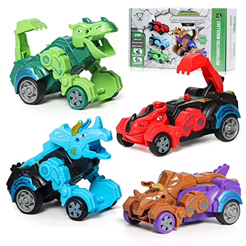 PANAMALAR 4Stück Verwandeln Spielzeug, 2 in 1 Dinosaurier & Auto Transformer Spielzeug für Kinder, Dinosaurierauto Verformungspielzeug Set Geburtstag Geschenk für Junge 3456789Jahre von PANAMALAR