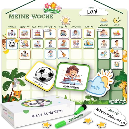 PANDABANDE® 2-in-1 Tagesplaner & Wochenplaner Kinder [Routinen, XL Box, 200 Magnete] - Idealer Routine Planer, Tagesplan Kind, Wochenplan Magnetisch, Kinderkalender Wochenplanung von PANDABANDE