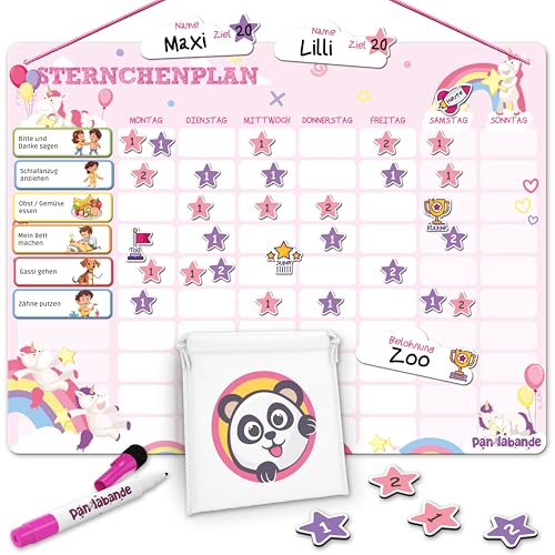 PANDABANDE® Montessori Sternchenplan [100 Aufgaben, 200 Sterne, 3 Farben, 1-2 Spieler] - Belohnungstafel Kinder - Ideales Belohnungssystem, Aufgabenplaner, Belohnung Kind von PANDABANDE