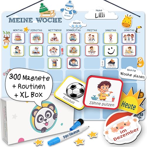PANDABANDE® XL Wochenplaner Kinder [300 Magnete, XL Box, Routinen] - Montessori Spielzeug ab 3 Jahre - Ideal zum Wochentage Lernen, Kinderkalender von PANDABANDE