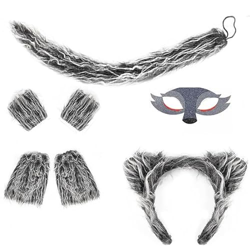 PANHDK Elegantes Wolfs-Stirnbänder und -schwanz-Set für Kinder, Accessoire für Halloween, Dekoration und Geburtstagsparty-Kostüme PANHDK Elegantes Wolfs-Stirnbänder und -schwanz-Set für Kinder, Accessoire für Halloween, Dekoration und Geburtstagsparty-Kostüme von PANHDK