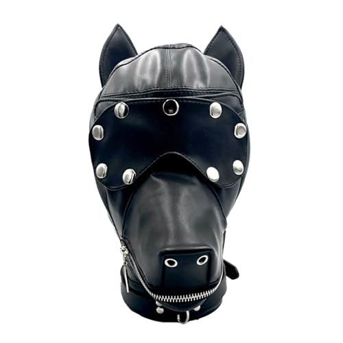 PANHDK Hunde-Kopfschmuck mit Augen, Halloween, Cosplay, Hundemaskerade, Leder, verstellbarer Kordelzug für Männer und Frauen PANHDK Hunde-Kopfschmuck mit Augen, Halloween, Cosplay, Hundemaskerade, Leder, verstellbarer Kordelzug für Männer und Frauen von PANHDK