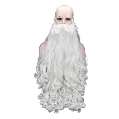 PANHDK Professionelles Weihnachtsmann-Bart-Set, Kunstfaser, weißer Schnurrbart, waschbar, Weihnachtskostüm PANHDK Professionelles Weihnachtsmann-Bart-Set, Kunstfaser, weißer Schnurrbart, waschbar, Weihnachtskostüm von PANHDK