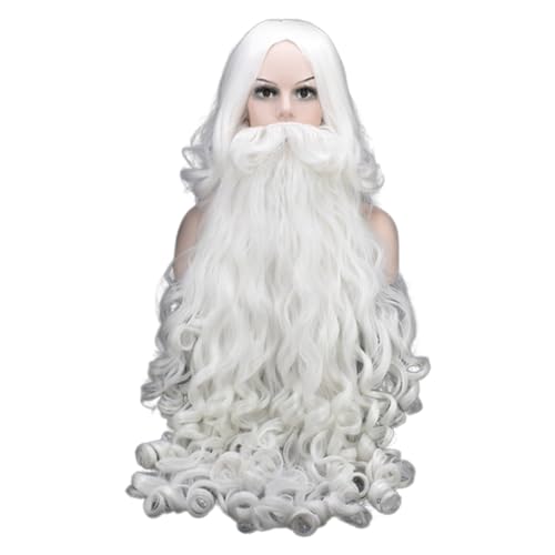PANHDK Professionelles Weihnachtsmann-Bart-Set, Kunstfaser, weißer Schnurrbart, waschbar, Weihnachtskostüm PANHDK Professionelles Weihnachtsmann-Bart-Set, Kunstfaser, weißer Schnurrbart, waschbar, Weihnachtskostüm von PANHDK