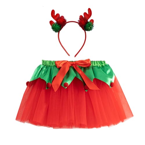 PANHDK Weihnachten Prinzessin Outfits Rock Weihnachtsbaum Hirsch Stirnband Weihnachtskostüm für Halloween Cosplay Verkleidung von PANHDK