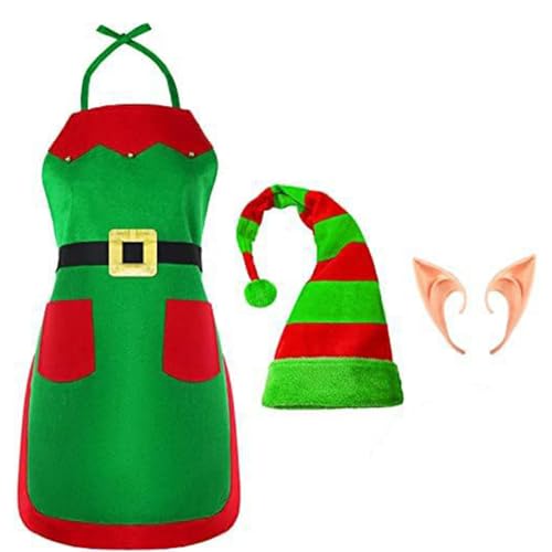 Weihnachtsmann-Kostüm, Urlaubskostüm, Ohren, gestreift, Strumpf, Hut, Schuhe, Gürtel, Schürze für Weihnachtsfeier Weihnachtsmann-Kostüm, Urlaubskostüm, Ohren, gestreift, Strumpf, Hut, Schuhe, Gürtel, Schürze für Weihnachtsfeier von PANHDK