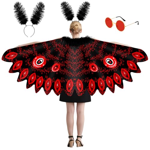 Halloween Butterfly Costume For Women,Mottenkostüm Halloween-Schmetterlingsflügel mit Federn Moth Hairband Rote Sonnenbrille Moth Outfit for halloween Carnival Cosplay Theme Party Halloween Butterfly Costume For Women,Mottenkostüm Halloween-Schmetterlingsflügel mit Federn Moth Hairband Rote Sonnenbrille Moth Outfit for halloween Carnival Cosplay Theme Party von PANMAY
