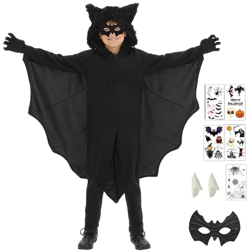 PANMAY Halloween Fledermaus Kostüm für Kinder, Kostüm Fledermaus Vampir Mädchen Junge mit Fledermaus Maske, Zähne, Fledermaus Flügel Vampir Fledermaus Kostüm für Halloween, kostüm Party Karneval（M） von PANMAY